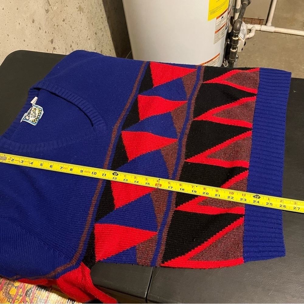 Concrete Men VTG Geometric Sweater Pullover Sz XL Multicolor Crew Neck Wool - Picture 9 of 9